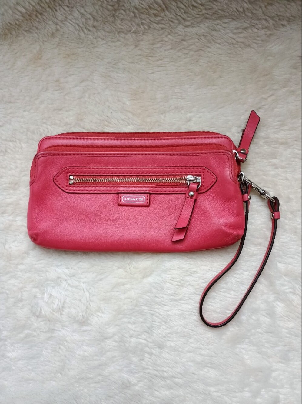 Vintage Coach Pink Leather Multi-Zip Wristlet Wallet